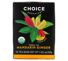 Травяные сборы и чаи Choice Organic Teas, Herbal Tea, мандарин и имбирь, без кофеина, 16 чайных пакетиков, 29 г (1,02 унции)