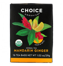 Травяные сборы и чаи Choice Organic Teas, Herbal Tea, мандарин и имбирь, без кофеина, 16 чайных пакетиков, 29 г (1,02 унции)