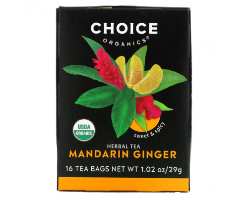 Травяные сборы и чаи Choice Organic Teas, Herbal Tea, мандарин и имбирь, без кофеина, 16 чайных пакетиков, 29 г (1,02 унции) Травяные сборы и чаи Choice Organic Teas, Herbal Tea, мандарин и имбирь, без кофеина, 16 чайных пакетиков, 29 г (1,02 унции)
