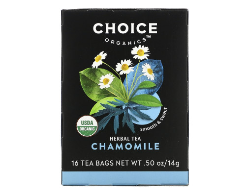 Choice Organic Teas, Травяной чай, органический, ромашка, без кофеина, 16 чайных пакетиков, 0,5 унции (14 г) Choice Organic Teas, Травяной чай, органический, ромашка, без кофеина, 16 чайных пакетиков, 0,5 унции (14 г)