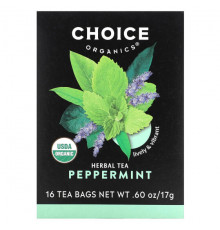 Травяные сборы и чаи Choice Organic Teas, Herbal Tea, перечная мята, без кофеина, 16 чайных пакетиков, 17 г (0,60 унции)