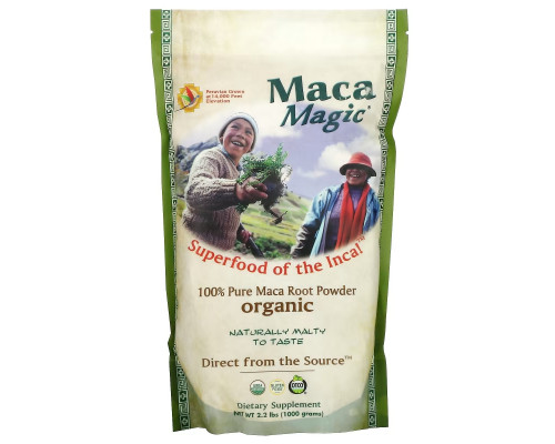 Maca Magic, Органический продукт, 100% чистый порошок из корня маки, 2,2 фунта (1000 г) Maca Magic, Органический продукт, 100% чистый порошок из корня маки, 2,2 фунта (1000 г)