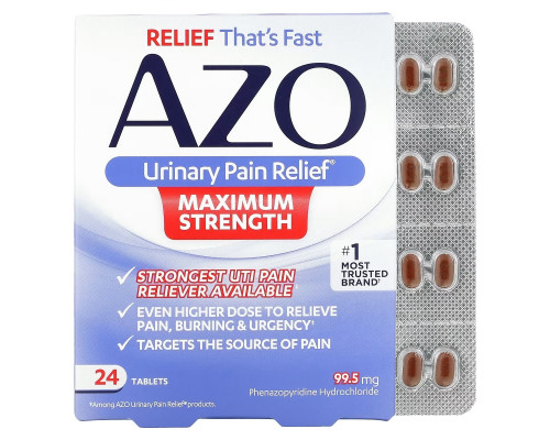 Azo Urinary Pain Relief Maximum Strength 24 Tablets Azo Urinary Pain Relief Maximum Strength 24 Tablets