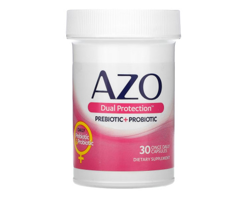 Azo, Dual Protection, поддержка мочеиспускания и влагалища, 30 капсул для приема один раз в день Azo, Dual Protection, поддержка мочеиспускания и влагалища, 30 капсул для приема один раз в день