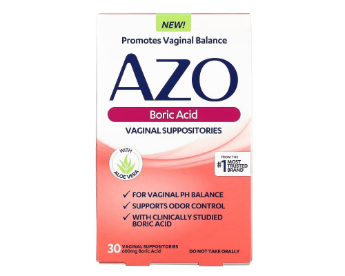 Azo, Boric Acid, Vaginal Suppositories, 600 mg, 30 Suppositories Azo, Boric Acid, Vaginal Suppositories, 600 mg, 30 Suppositories