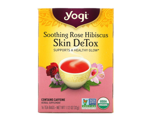 Yogi Tea, Skin DeTox, успокаивающая роза и гибискус, 16 чайных пакетиков, 112 унц. (32 г)