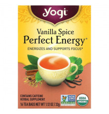 Травяные сборы и чаи Yogi Tea, Абсолютная энергия, пряная ваниль, 16 чайных пакетиков, 1,12 унции (32 г)