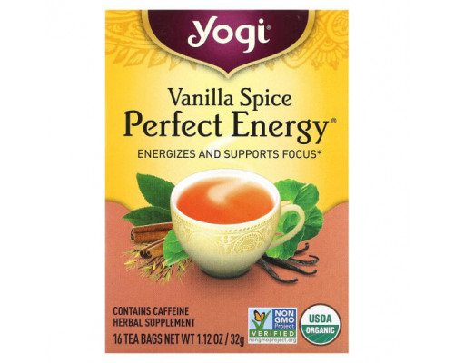 Травяные сборы и чаи Yogi Tea, Абсолютная энергия, пряная ваниль, 16 чайных пакетиков, 1,12 унции (32 г) Травяные сборы и чаи Yogi Tea, Абсолютная энергия, пряная ваниль, 16 чайных пакетиков, 1,12 унции (32 г)