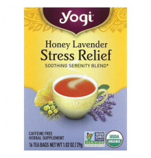 Травяные сборы и чаи Yogi Tea, Stress Relief, мед и лаванда, без кофеина, 16 чайных пакетиков, 29 г (1,02 унции)