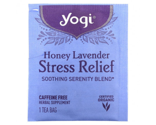 Травяные сборы и чаи Yogi Tea, Stress Relief, мед и лаванда, без кофеина, 16 чайных пакетиков, 29 г (1,02 унции)
