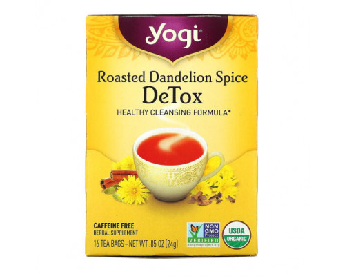 Травяные сборы и чаи Yogi Tea, Detox, вкус жареного одуванчика и специй, без кофеина, 16 чайных пакетиков, 24 г (0,85 унции) Травяные сборы и чаи Yogi Tea, Detox, вкус жареного одуванчика и специй, без кофеина, 16 чайных пакетиков, 24 г (0,85 унции)
