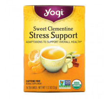 Травяные сборы и чаи Yogi Tea, поддержка при стрессе, сладкий клементин, без кофеина, 16 чайных пакетиков, 32 г (1,12 унции)