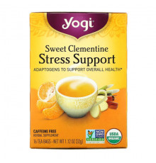 Травяные сборы и чаи Yogi Tea, поддержка при стрессе, сладкий клементин, без кофеина, 16 чайных пакетиков, 32 г (1,12 унции)
