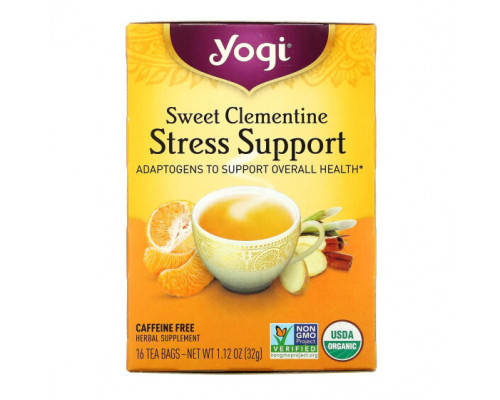 Травяные сборы и чаи Yogi Tea, поддержка при стрессе, сладкий клементин, без кофеина, 16 чайных пакетиков, 32 г (1,12 унции) Травяные сборы и чаи Yogi Tea, поддержка при стрессе, сладкий клементин, без кофеина, 16 чайных пакетиков, 32 г (1,12 унции)