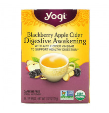 Травяные сборы и чаи Yogi Tea, Пробуждение пищеварения, чай без кофеина с ежевикой и яблочным сидром, 16 чайных пакетиков, 29 г (1,02 унции)