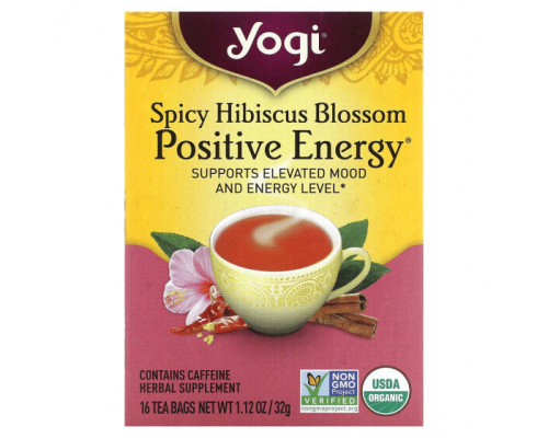 Травяные сборы и чаи Yogi Tea, Spicy Hibiscus Positive Energy, 16 чайных пакетиков, 32 г (1,12 унции) Травяные сборы и чаи Yogi Tea, Spicy Hibiscus Positive Energy, 16 чайных пакетиков, 32 г (1,12 унции)