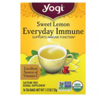 Травяные сборы и чаи Yogi Tea, Everyday Immune, чай для поддержки иммунитета со вкусом сладкого лимона, без кофеина, 16 чайных пакетиков по 32 г (1,12 унции)