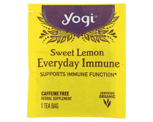 Травяные сборы и чаи Yogi Tea, Everyday Immune, чай для поддержки иммунитета со вкусом сладкого лимона, без кофеина, 16 чайных пакетиков по 32 г (1,12 унции) Травяные сборы и чаи Yogi Tea, Everyday Immune, чай для поддержки иммунитета со вкусом сладкого лимона, без кофеина, 16 чайных пакетиков по 32 г (1,12 унции)