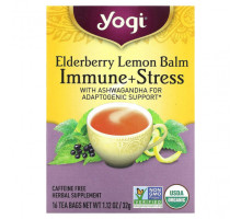 Травяные сборы и чаи Yogi Tea, Мелисса с бузиной, для иммунитета и стресса, без кофеина, 16 чайных пакетиков, 32 г (1,12 унции)