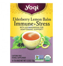 Травяные сборы и чаи Yogi Tea, Мелисса с бузиной, для иммунитета и стресса, без кофеина, 16 чайных пакетиков, 32 г (1,12 унции)
