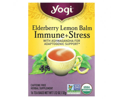 Травяные сборы и чаи Yogi Tea, Мелисса с бузиной, для иммунитета и стресса, без кофеина, 16 чайных пакетиков, 32 г (1,12 унции) Травяные сборы и чаи Yogi Tea, Мелисса с бузиной, для иммунитета и стресса, без кофеина, 16 чайных пакетиков, 32 г (1,12 унции)