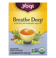 Травяные сборы и чаи Yogi Tea, Breathe Deep, без кофеина, 16 чайных пакетиков, 32 г (1,12 унции)