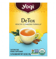 Травяные сборы и чаи Yogi Tea, Detox, без кофеина, 16 чайных пакетиков, 29 г (1,02 унции)