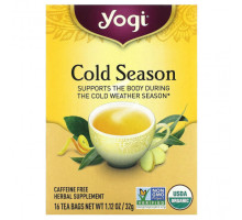 Травяные сборы и чаи Yogi Tea, Органический, Cold Season, без кофеина, 16 чайных пакетиков, 1.12 унций (32 г)