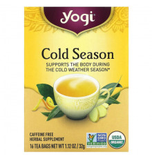 Травяные сборы и чаи Yogi Tea, Органический, Cold Season, без кофеина, 16 чайных пакетиков, 1.12 унций (32 г)