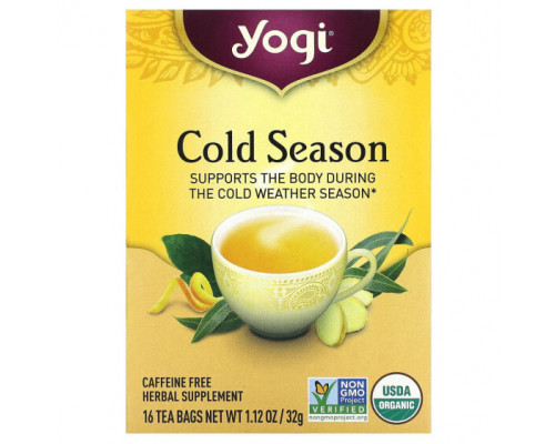 Травяные сборы и чаи Yogi Tea, Органический, Cold Season, без кофеина, 16 чайных пакетиков, 1.12 унций (32 г) Травяные сборы и чаи Yogi Tea, Органический, Cold Season, без кофеина, 16 чайных пакетиков, 1.12 унций (32 г)