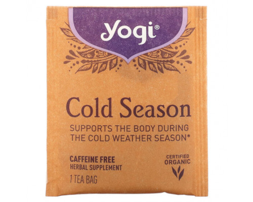Травяные сборы и чаи Yogi Tea, Органический, Cold Season, без кофеина, 16 чайных пакетиков, 1.12 унций (32 г) Травяные сборы и чаи Yogi Tea, Органический, Cold Season, без кофеина, 16 чайных пакетиков, 1.12 унций (32 г)