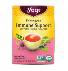 Yogi Tea, Чай для иммунной поддержки с эхинацеей без кофеина, 16 чайных пакетиков, 0.85 унций (24 г)