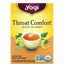 Травяные сборы и чаи Yogi Tea, Throat Comfort, без кофеина, 16 чайных пакетиков, 36 г (1,27 унции)