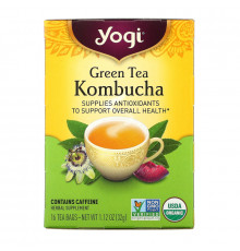 Yogi Tea, Зеленый чай с комбучей (чайным грибом), 16 чайных пакетиков, 1.12 унций (32 г)