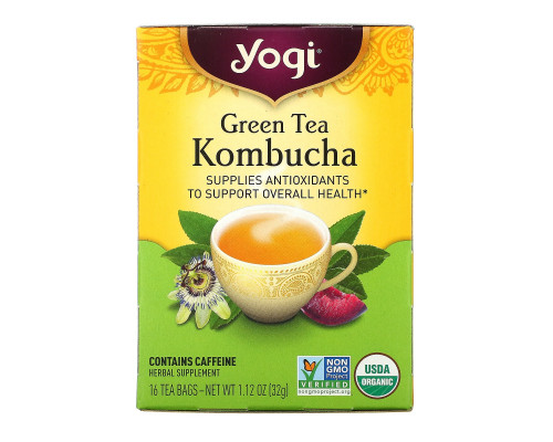 Yogi Tea, Зеленый чай с комбучей (чайным грибом), 16 чайных пакетиков, 1.12 унций (32 г) Yogi Tea, Зеленый чай с комбучей (чайным грибом), 16 чайных пакетиков, 1.12 унций (32 г)