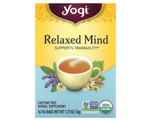 Травяные сборы и чаи Yogi Tea, Relaxed Mind, чай без кофеина, 16 чайных пакетиков, 32 г (1,12 унции) Травяные сборы и чаи Yogi Tea, Relaxed Mind, чай без кофеина, 16 чайных пакетиков, 32 г (1,12 унции)