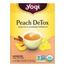 Травяные сборы и чаи Yogi Tea, Peach DeTox, персик, без кофеина, 16 чайных пакетиков, 32 г (1,12 унций)