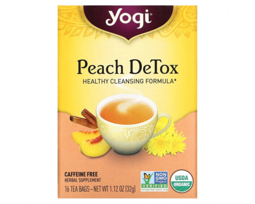 Травяные сборы и чаи Yogi Tea, Peach DeTox, персик, без кофеина, 16 чайных пакетиков, 32 г (1,12 унций) Травяные сборы и чаи Yogi Tea, Peach DeTox, персик, без кофеина, 16 чайных пакетиков, 32 г (1,12 унций)