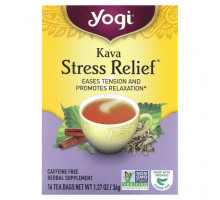 Травяные сборы и чаи Yogi Tea, Kava Stress Relief (Кава антистресс), без кофеина, 16 чайных пакетиков, 36 г (1,27 унции)
