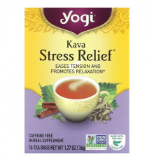 Травяные сборы и чаи Yogi Tea, Kava Stress Relief (Кава антистресс), без кофеина, 16 чайных пакетиков, 36 г (1,27 унции)