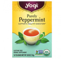 Травяные сборы и чаи Yogi Tea, Purely Peppermint, без кофеина, 16 чайных пакетиков, 24 г (0,85 унции)