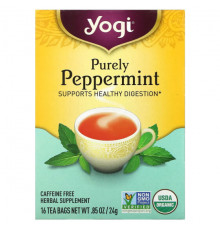 Травяные сборы и чаи Yogi Tea, Purely Peppermint, без кофеина, 16 чайных пакетиков, 24 г (0,85 унции)