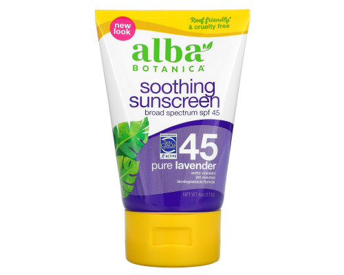 Alba Botanica Natural Very Emollient Sunscreen Pure Lavender SPF 45 Pure Lavender 113 g (4 oz) Alba Botanica Natural Very Emollient Sunscreen Pure Lavender SPF 45 Pure Lavender 113 g (4 oz)