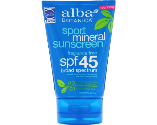 Alba Botanica Spor11.49t Mineral Sunscreen SPF 45 4 oz Alba Botanica Spor11.49t Mineral Sunscreen SPF 45 4 oz