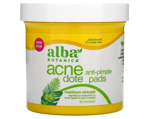 Alba Botanica, Acnedote Anti-Pimple Pads, Maximum Strength, 60 Textured Pads Alba Botanica, Acnedote Anti-Pimple Pads, Maximum Strength, 60 Textured Pads