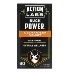 Мужское здоровье Action Labs, Для мужчин, Buck Power, бархат из оленьих рогов, 60 капсул
