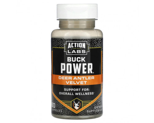 Мужское здоровье Action Labs, Для мужчин, Buck Power, бархат из оленьих рогов, 60 капсул Мужское здоровье Action Labs, Для мужчин, Buck Power, бархат из оленьих рогов, 60 капсул