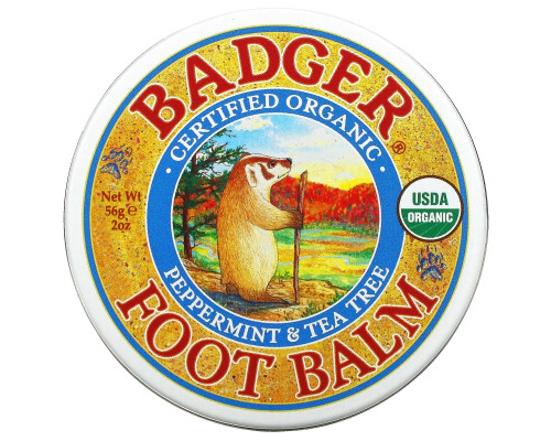 Badger Company Бальзам для ног с перечной мятой и чайным деревом, увлажняет и успокаивает кожу ног, 2 унции (56 г) Badger Company Бальзам для ног с перечной мятой и чайным деревом, увлажняет и успокаивает кожу ног, 2 унции (56 г)