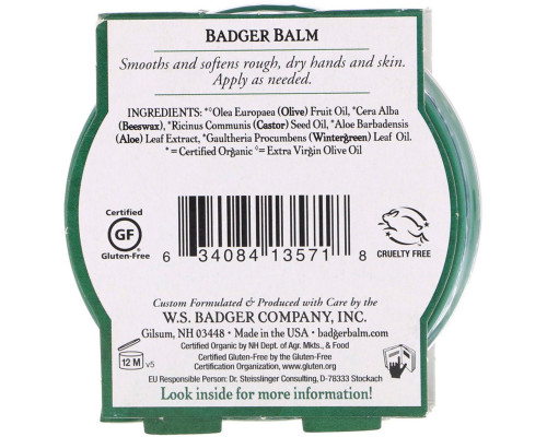 Badger Company Бальзам Барсук для трудолюбивых рук, восстановление и питание кожи, 2 унции (56 г)