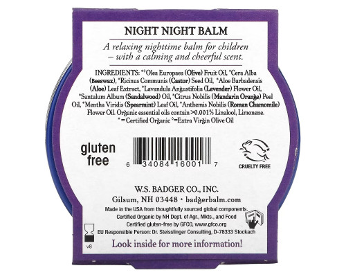 Badger Company Бальзам Night-Night, для спокойного сна, 2 унции (56 г) Badger Company Бальзам Night-Night, для спокойного сна, 2 унции (56 г)
